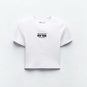 Zara Embroidered Cropped T-Shirt white New York Crop top short sleeve graphic